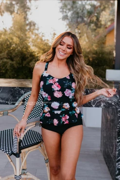 SWIM ELEVATED PEPLUM TANKINI IN LE FLEUR BY PINK DESERT