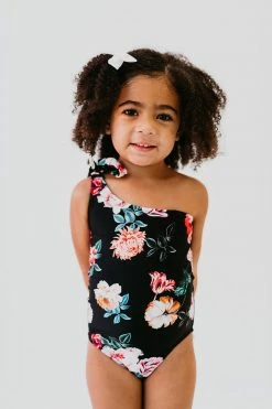 GIRLS ONE SHOULDER BOW ONE PIECE IN LE FLEUR BY PINK DESERT