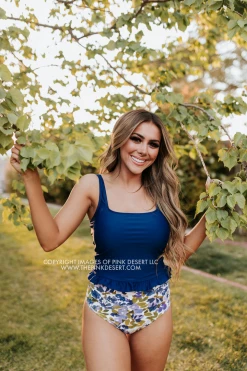 PINK DESERT MINI RUFFLE CROP PEPLUM SWIM TOP IN INDIGO