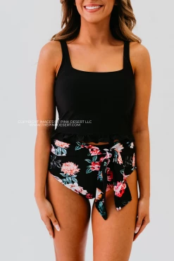 HIGH WAIST TIE FRONT SWIM BOTTOMS IN LE FLEUR BY PINK DESERT