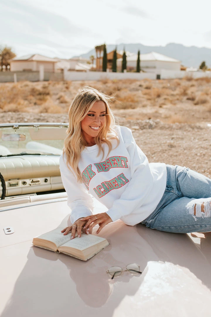THE PINK DESERT ACADEMY PULLOVER IN WHITE BY PINK DESERT 9 THE PINK DESERT ACADEMY PULLOVER IN WHITE BY PINK DESERT