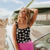PINK DESERT SWEETY FLUTTER CROP SWIM TOP IN LA LA DAISY