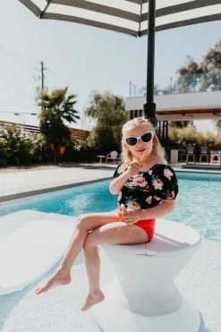 GIRLS PUFF SLEEVE SWIM TOP IN LE FLEUR BY PINK DESERT