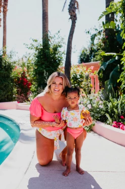 GIRLS PUFF SLEEVE SWIM TOP IN CITRUS PRINT BY SASSY RED LIPSTICK X PINK DESERT