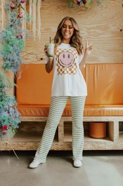 12pm By Mon Ami THE CHECKERED SMILEY TEE IN WHITE