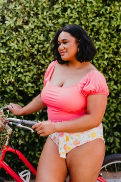 PUFF SLEEVE MIDKINI SWIM TOP IN PALM SPRINGS PINK BY SASSY RED LIPSTICK X PINK DESERT