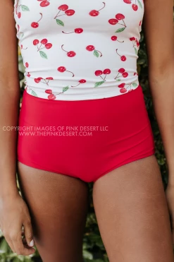 PINK DESERT HIGH WAIST SWIM BOTTOM IN CHERRY RED