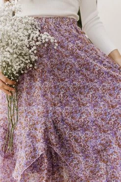 Polagram/Baevely SKIRTS THE LARSA FLORAL MIDI SKIRT IN LILAC