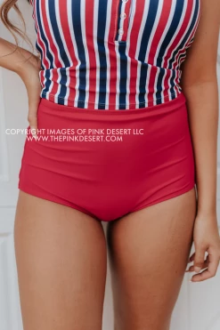 PINK DESERT HIGH WAIST SWIM BOTTOM IN CHERRY RED
