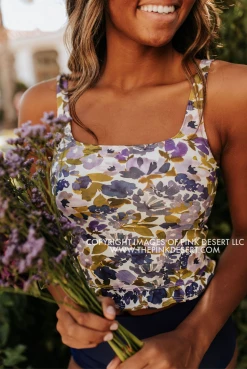 PINK DESERT MINI RUFFLE CROP PEPLUM SWIM TOP IN WILD LAVENDER