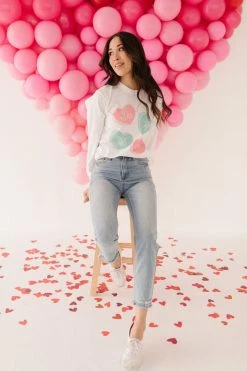 PD EXCLUSIVES THE PINK DESERT CANDY HEARTS LONG SLEEVE TOP IN WHITE