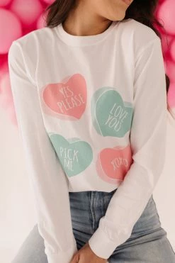 PD EXCLUSIVES THE PINK DESERT CANDY HEARTS LONG SLEEVE TOP IN WHITE