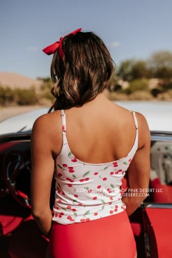 PINK DESERT TIE FRONT BLOUSON TANKINI SWIM TOP IN CHERRY BOMB