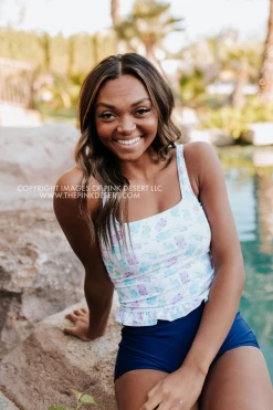 PINK DESERT MINI RUFFLE CROP PEPLUM SWIM TOP IN POPSICLE