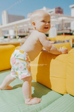 BOYS EUROPEAN CUT SWIM SHORT IN CITRUS PRINT BY SASSY RED LIPSTICK X PINK DESERT