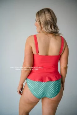 SWIM ELEVATED PEPLUM TANKINI IN BISOU RASPBERRY BY PINK DESERT