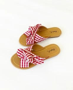 December Shoes THE SLIP ON SANDAL IN RED GINGHAM