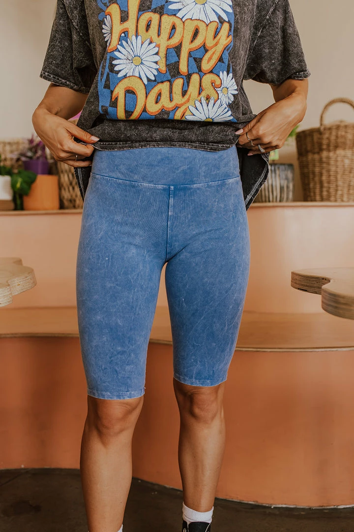 Blue Buttercup THE BENJI MINERAL WASHED BIKER SHORTS IN BLUE 1 Blue Buttercup THE BENJI MINERAL WASHED BIKER SHORTS IN BLUE