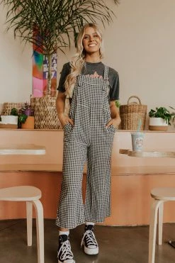 Polagram/Baevely THE GWEN GINGHAM OVERALLS IN BLACK SETS