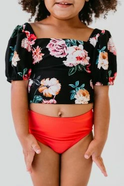 GIRLS PUFF SLEEVE SWIM TOP IN LE FLEUR BY PINK DESERT