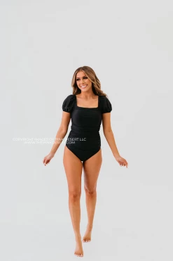 PUFF SLEEVE ONE PIECE IN BLACK BY PINK DESERT SWIM
