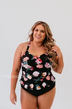 SWIM ELEVATED PEPLUM TANKINI IN LE FLEUR BY PINK DESERT
