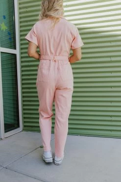 Skies Are Blue THE PALMER TIE WAIST JUMPSUIT IN PEACH TOPS