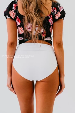 HIGH WAIST TIE FRONT SWIM BOTTOMS IN RIBBED WHITE BY PINK DESERT