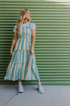 Aaron & Amber THE BOARDWALK TIE SHOULDER MAXI DRESS IN MULTI