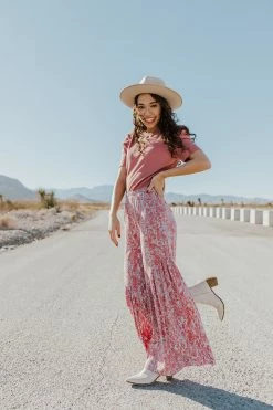 Ces Femme THE JODIE BELL BOTTOM PANTS IN BURGUNDY BOTTOMS