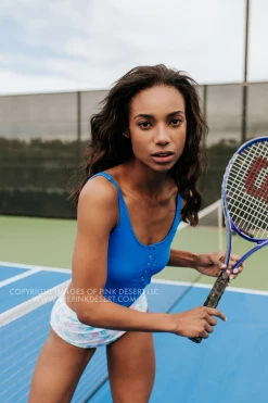 PINK DESERT BUTTON FRONT MIDKINI SWIM TOP IN ROYAL BLUE *RESTOCKED*