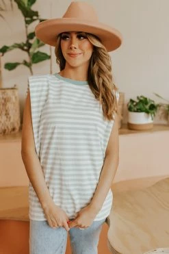 Moodie THE MACK MUSCLE TEE IN MINT STRIPES