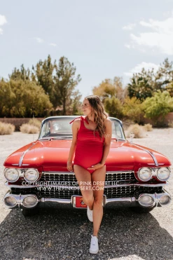 PINK DESERT RUCHED ONE SHOULDER ONE PIECE SWIMSUIT IN CHERRY RED