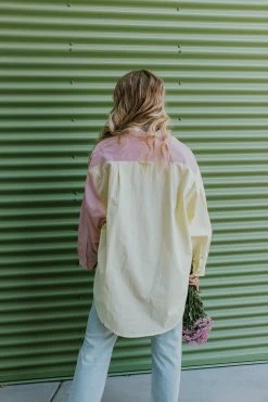 In The Beginning THE JAKE BUTTON DOWN TOP IN COLORBLOCK TOPS