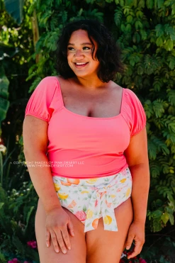 PUFF SLEEVE MIDKINI SWIM TOP IN PALM SPRINGS PINK BY SASSY RED LIPSTICK X PINK DESERT