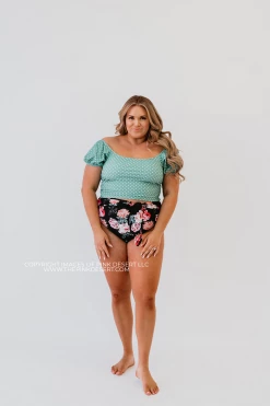 PUFF SLEEVE MIDKINI SWIM TOP IN CIAO! POLKA DOT BY PINK DESERT