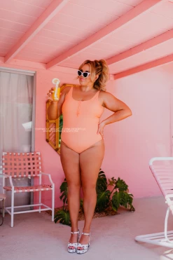 BUTTON FRONT ONE PIECE IN RIBBED ORANGE DREAMSICLE BY SASSY RED LIPSTICK X PINK DESERT SWIM