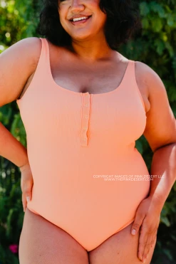 BUTTON FRONT ONE PIECE IN RIBBED ORANGE DREAMSICLE BY SASSY RED LIPSTICK X PINK DESERT SWIM