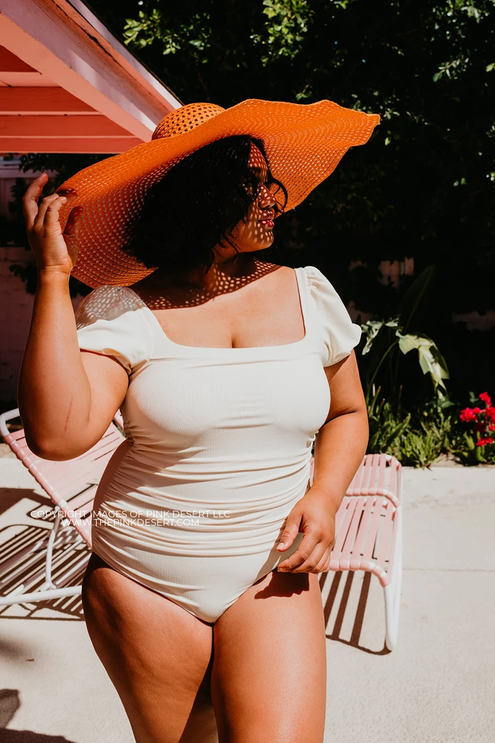 PUFF SLEEVE ONE PIECE IN RIBBED PINA COLADA BY SASSY RED LIPSTICK X PINK DESERT SWIM 9 PUFF SLEEVE ONE PIECE IN RIBBED PINA COLADA BY SASSY RED LIPSTICK X PINK DESERT SWIM