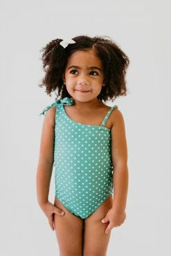 SWIM GIRLS ONE SHOULDER BOW ONE PIECE IN CIAO! POLKA DOTS BY PINK DESERT