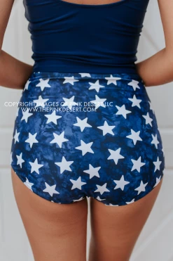 PINK DESERT HIGH WAIST SWIM BOTTOM IN SPANGLED STAR PRINT