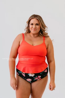 SWIM ELEVATED PEPLUM TANKINI IN BISOU RASPBERRY BY PINK DESERT