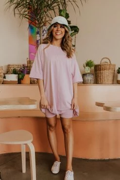 Sweet Generis THE BE CHILL BIKER SHORTS SET IN LILAC TOPS