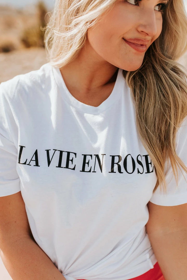 THE LA VIE EN ROSE TEE IN WHITE BY PINK DESERT SWIM 7 THE LA VIE EN ROSE TEE IN WHITE BY PINK DESERT SWIM