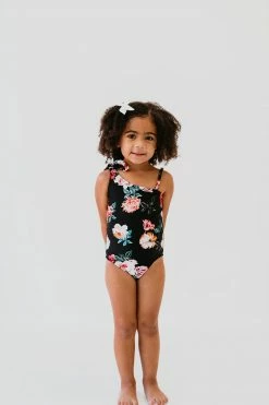 GIRLS ONE SHOULDER BOW ONE PIECE IN LE FLEUR BY PINK DESERT