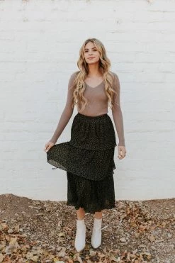 Paper Crane SKIRTS THE BELLE FLORAL MIDI SKIRT IN BLACK