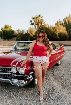 PINK DESERT MINI RUFFLE CROP PEPLUM SWIM TOP IN CHERRY RED