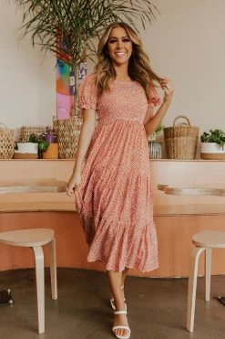 Elloh THE PEYTON PUFF SLEEVE DRESS IN PERSIMMON DRESSES