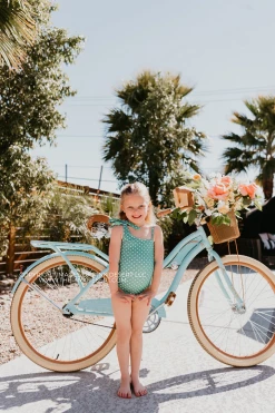 SWIM GIRLS ONE SHOULDER BOW ONE PIECE IN CIAO! POLKA DOTS BY PINK DESERT