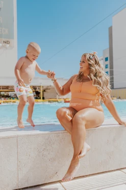 BUTTON FRONT ONE PIECE IN RIBBED ORANGE DREAMSICLE BY SASSY RED LIPSTICK X PINK DESERT SWIM